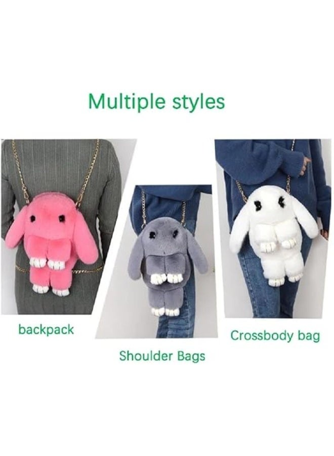 Rabbit-shaped fur crossbody bag, small backpack with gold chain - Image 3